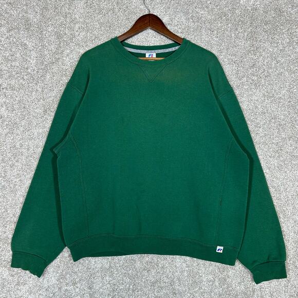 Y2K Russell Athletic Sweatshirt Green Faded Blank Pullover Crewneck Size XL - Picture 1 of 6